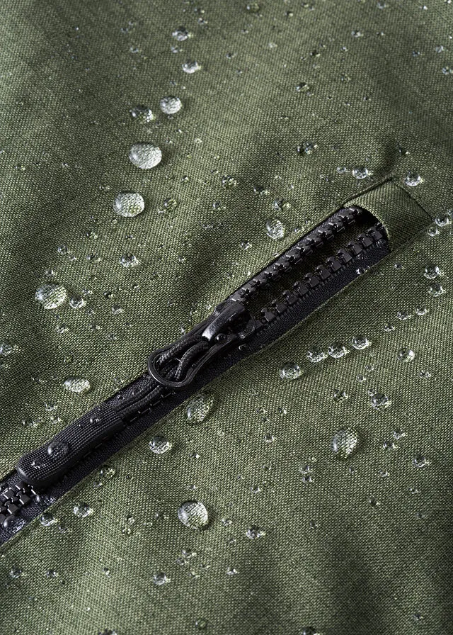 Chaqueta larga funcional impermeable para exteriores con forro polar musgo moteado