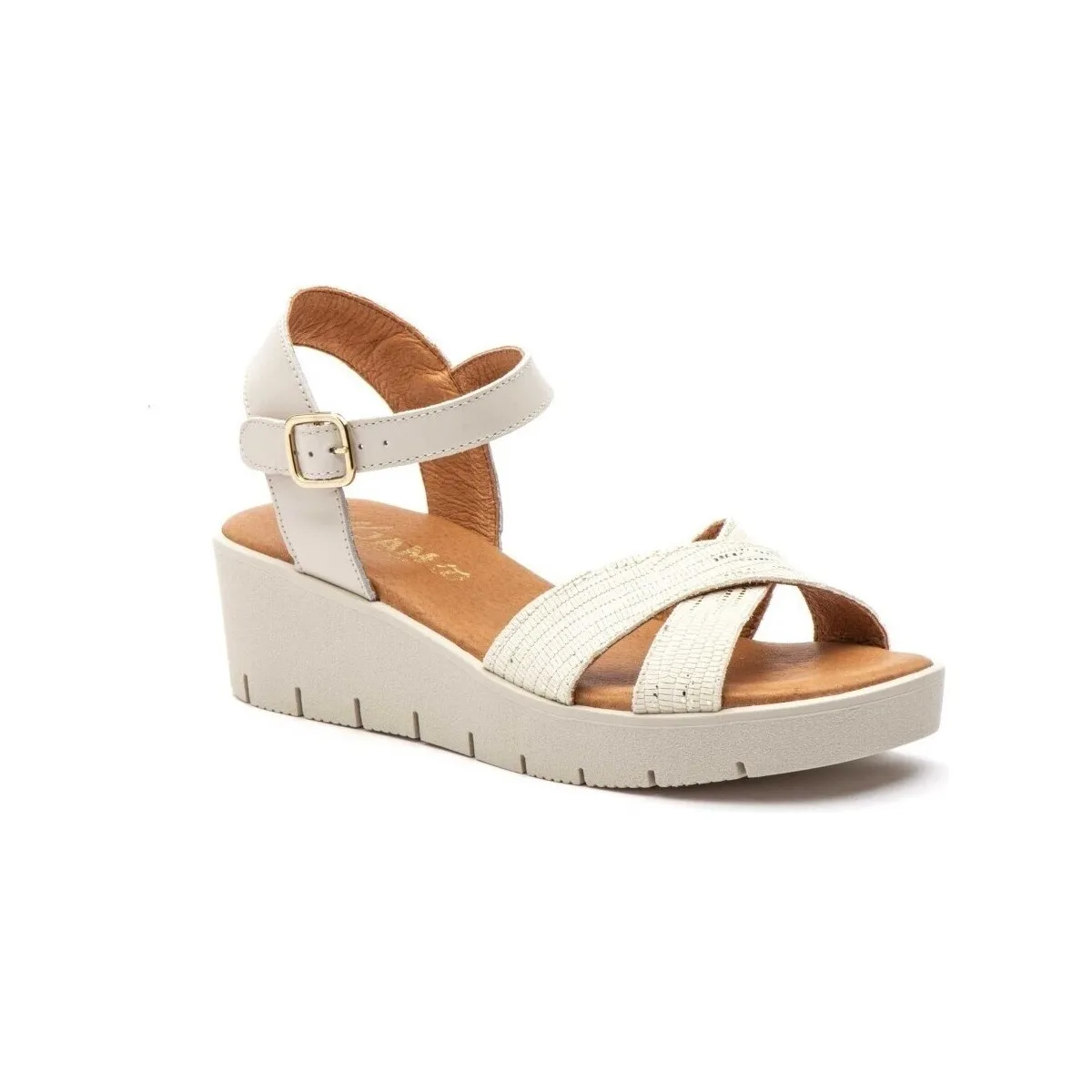 Sandalias de piel beige con cuña by CBP